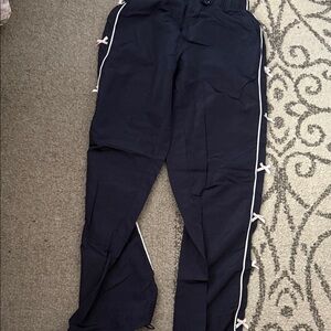Navy Jogger Pants with White Side Piping and Pink Bow Accents XS
